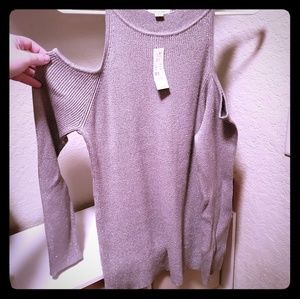 Brand new silver metallic off shoulder sweater